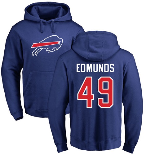 Men NFL Buffalo Bills 49 Tremaine Edmunds Royal Blue Name and Number Logo Pullover Hoodie Sweatshirt